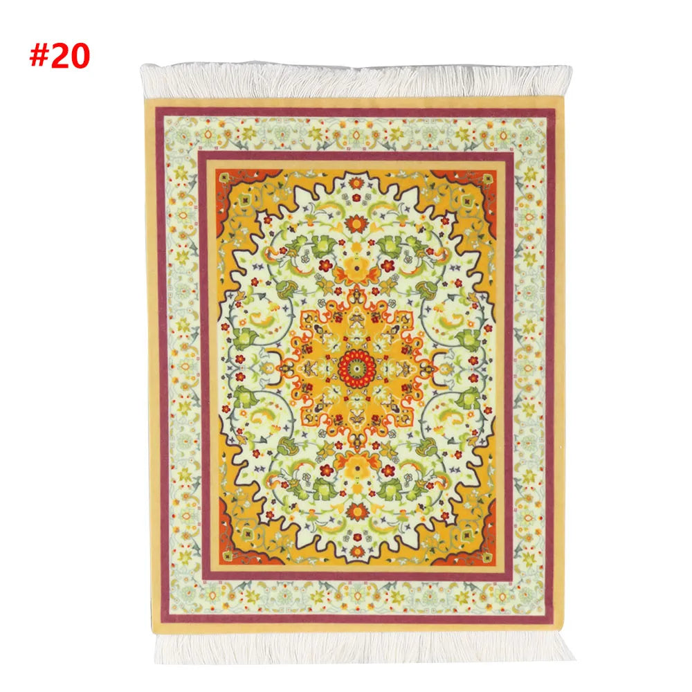 Persian Mini Woven Rug Mat Mousepad Retro Style Carpet Pattern Cup Laptop PC Mouse Pad with Fring Home Office Table Decor Craft