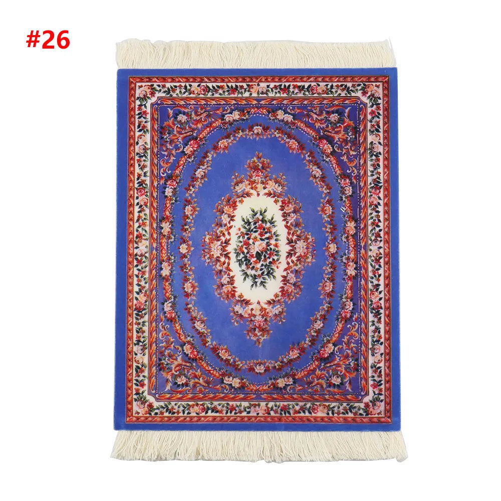 Persian Mini Woven Rug Mat Mousepad Retro Style Carpet Pattern Cup Laptop PC Mouse Pad with Fring Home Office Table Decor Craft
