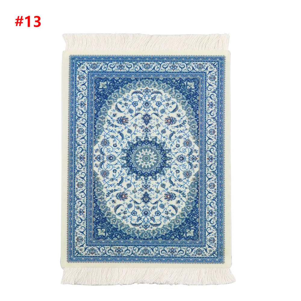 Persian Mini Woven Rug Mat Mousepad Retro Style Carpet Pattern Cup Laptop PC Mouse Pad with Fring Home Office Table Decor Craft