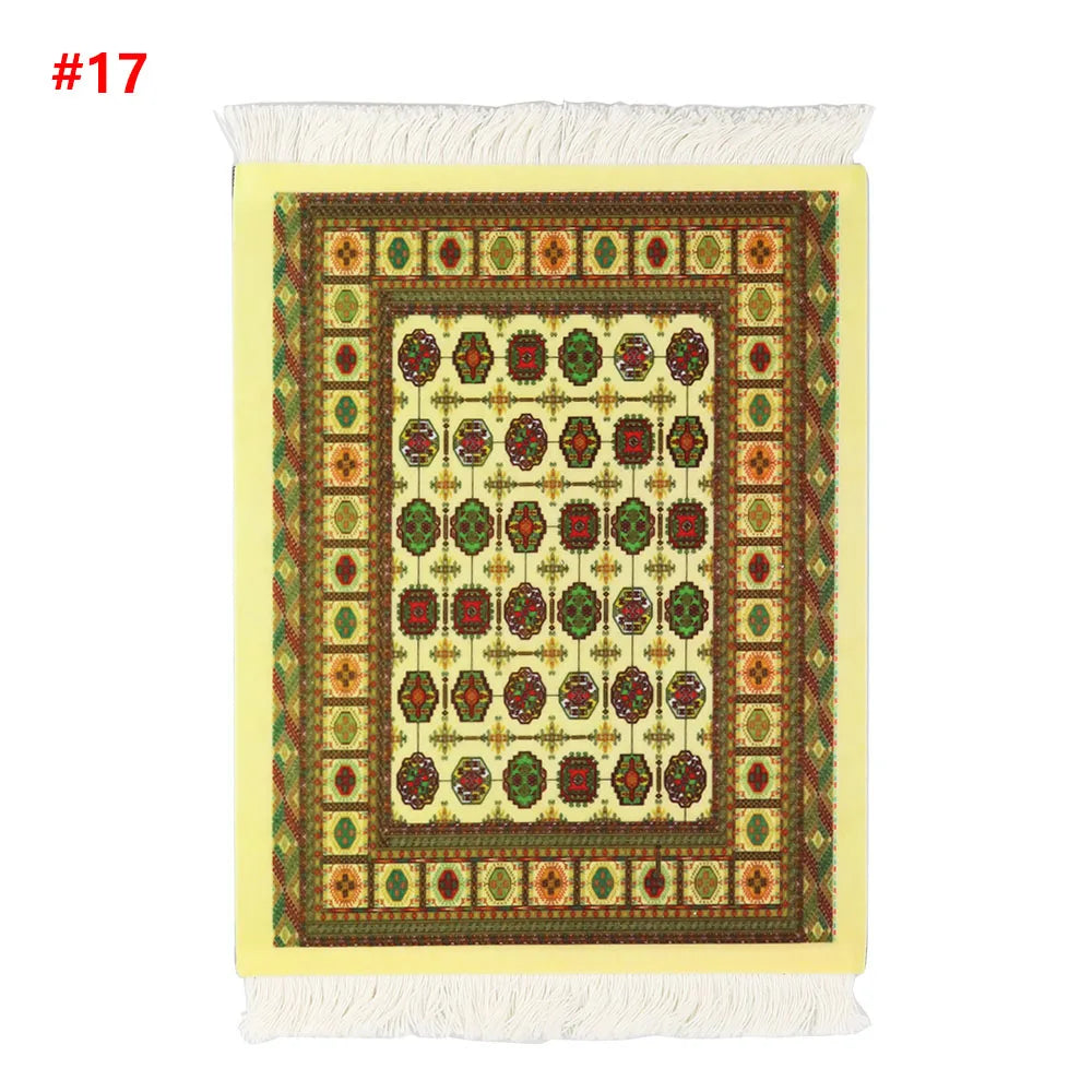 Persian Mini Woven Rug Mat Mousepad Retro Style Carpet Pattern Cup Laptop PC Mouse Pad with Fring Home Office Table Decor Craft