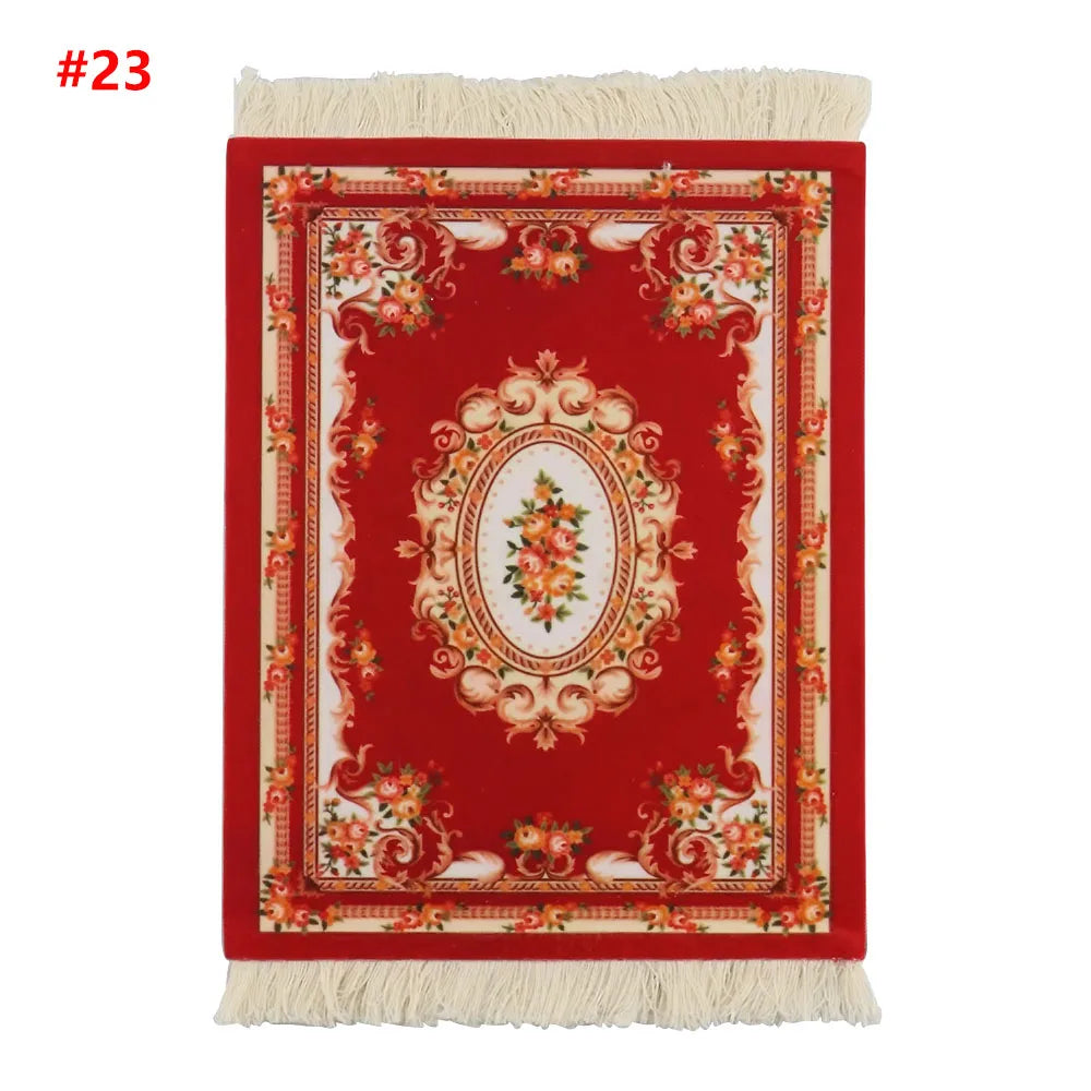 Persian Mini Woven Rug Mat Mousepad Retro Style Carpet Pattern Cup Laptop PC Mouse Pad with Fring Home Office Table Decor Craft