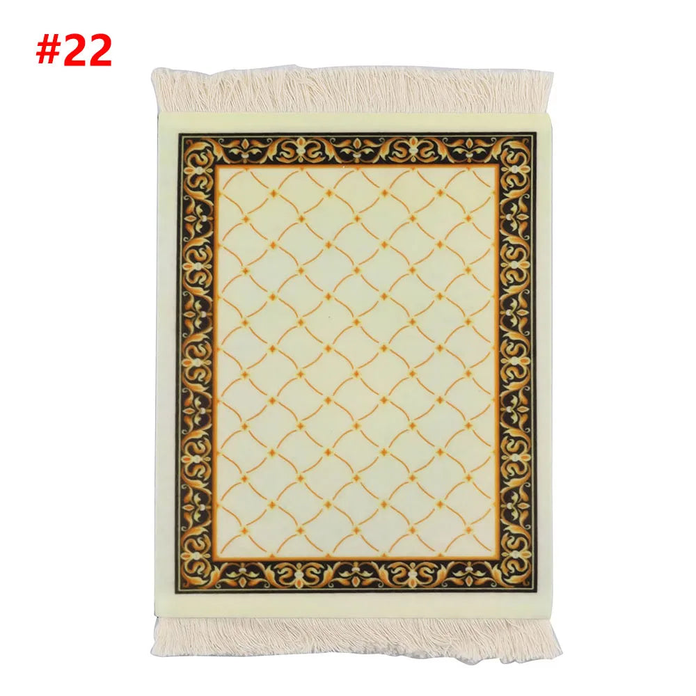 Persian Mini Woven Rug Mat Mousepad Retro Style Carpet Pattern Cup Laptop PC Mouse Pad with Fring Home Office Table Decor Craft