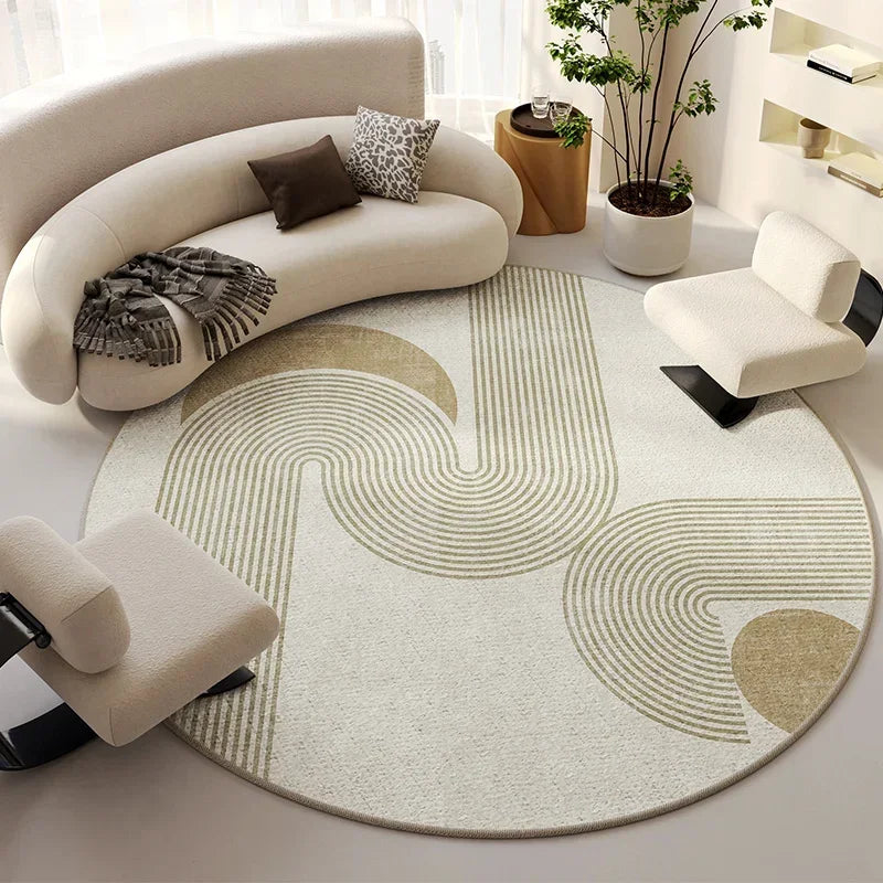 Round Beige Minimalist Rug