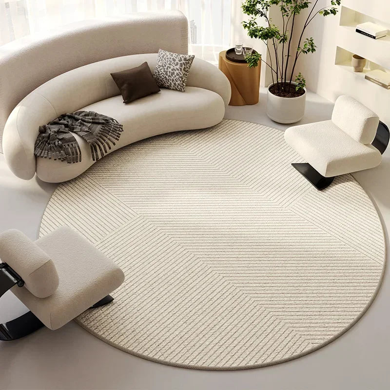Round Beige Minimalist Rug