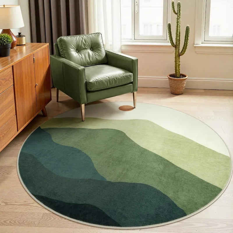 Green Mountain Landscape Round Rug