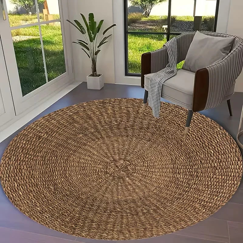 Natural Wood-Grain Round Rug