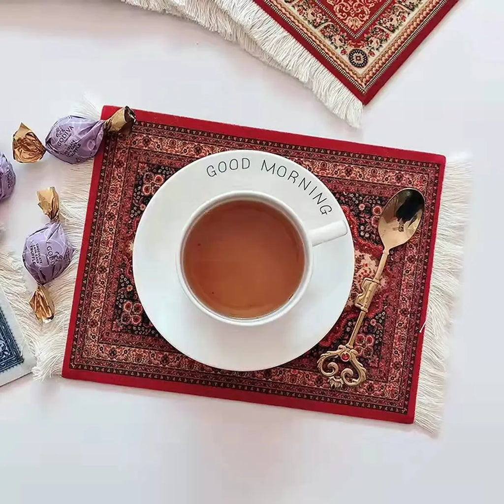 Hot Persian Mini Woven Rug Mat Mousepad Carpet Pattern Cup Mouse Pad with Fring Retro Style Home Office Table Decor Craft