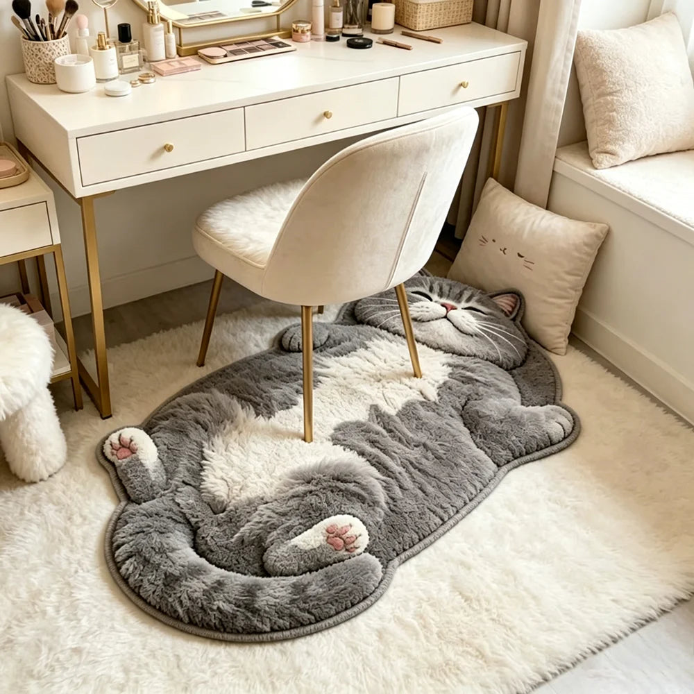 Cat-Shaped Plush Accent Rug