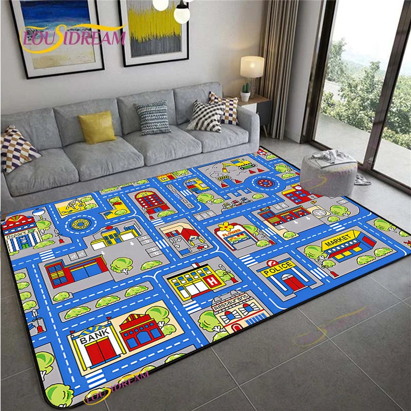 Road Traffic Rout Map Non-Slip Area Rug for Living Room,Bedroom,Playroom,Kitchen,Door Floor Mat Home Decor Rug Gift Alfombra