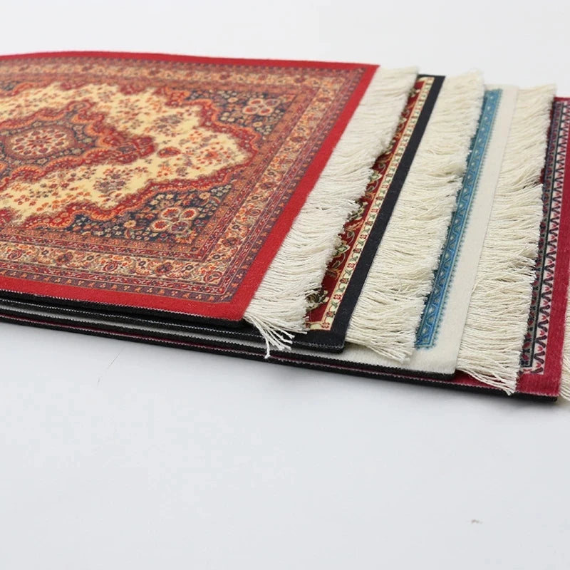 Hot Persian Mini Woven Rug Mat Mousepad Carpet Pattern Cup Mouse Pad with Fring Retro Style Home Office Table Decor Craft