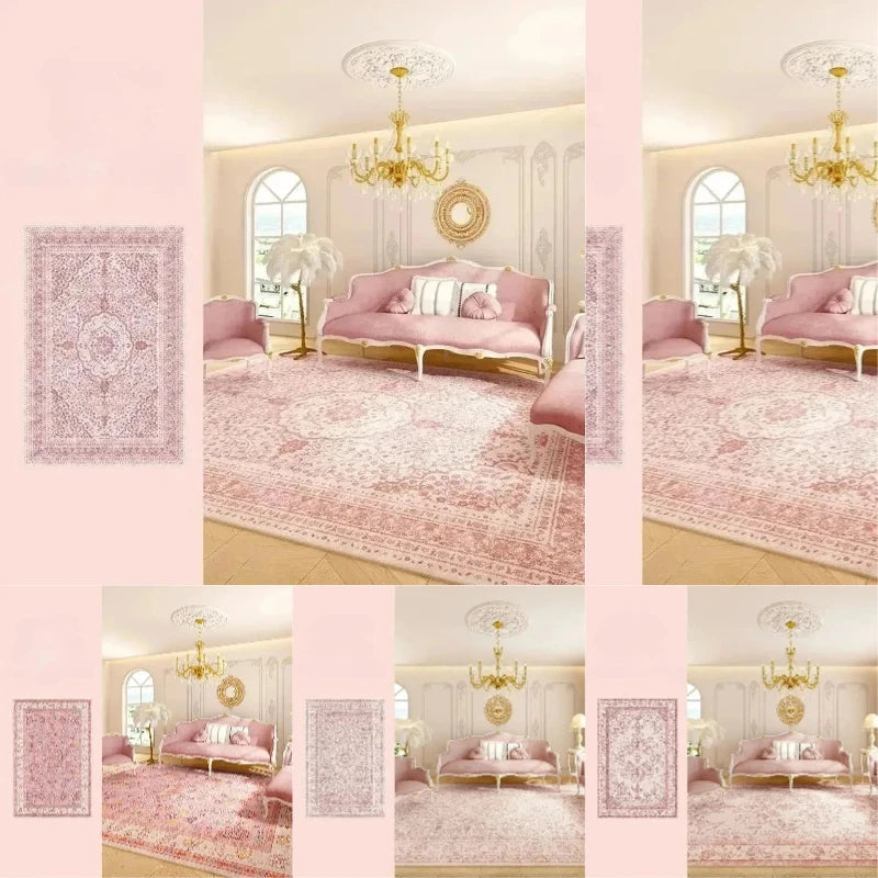 Pink Living Room Carpet Light Luxury High-end Persian Bedroom Bedside Rug Large Area Retro Velvet Floor Mat
