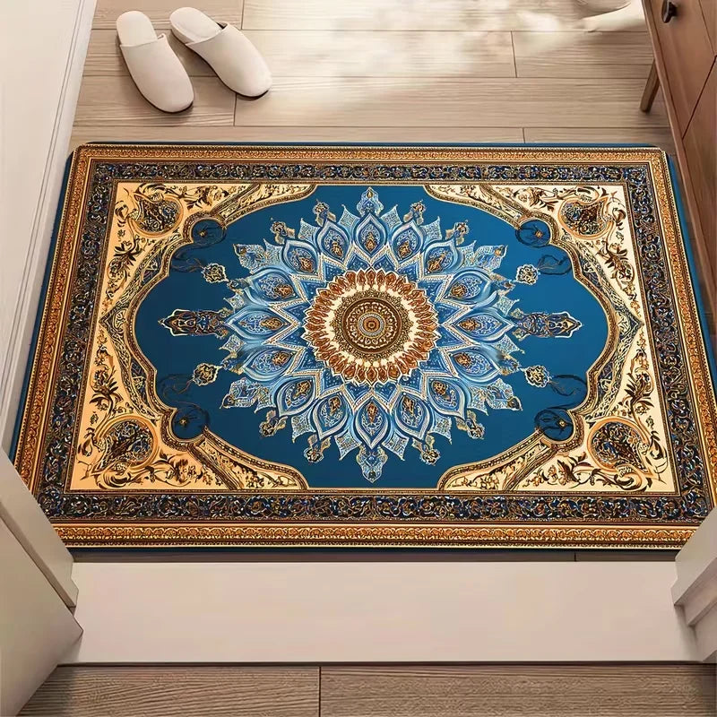 Vintage Blue White Persian Floral Doormat Non Slip Oriental Ethnic Welcome Rug Classic Boho Paisley Carpet For Living Room