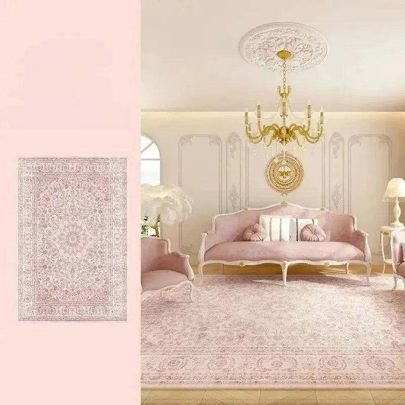 Pink Living Room Carpet Light Luxury High-end Persian Bedroom Bedside Rug Large Area Retro Velvet Floor Mat