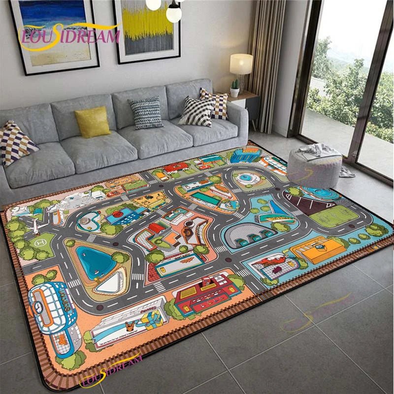 Road Traffic Rout Map Non-Slip Area Rug for Living Room,Bedroom,Playroom,Kitchen,Door Floor Mat Home Decor Rug Gift Alfombra