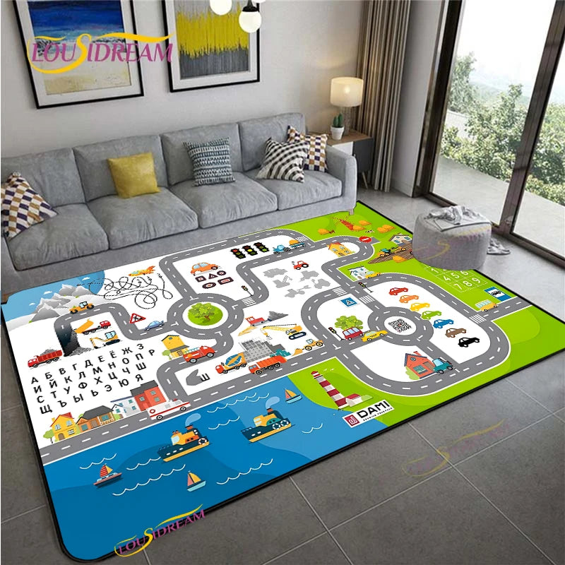 Road Traffic Rout Map Non-Slip Area Rug for Living Room,Bedroom,Playroom,Kitchen,Door Floor Mat Home Decor Rug Gift Alfombra