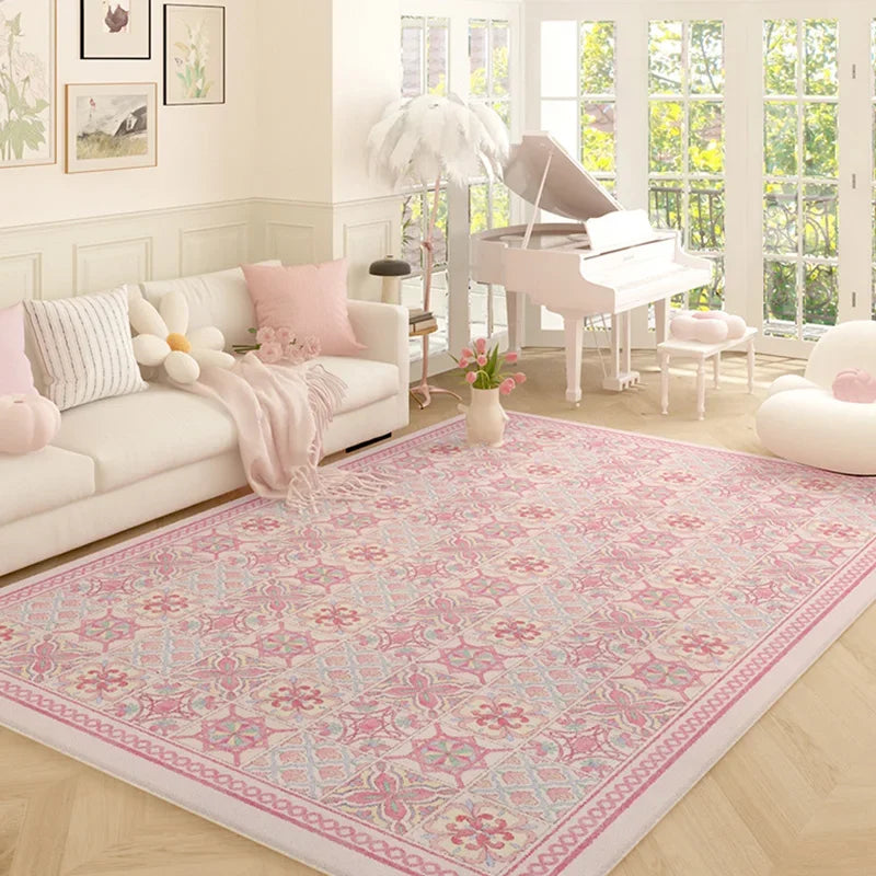 Pink Floral Plush Rug