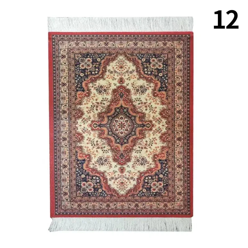 Hot Persian Mini Woven Rug Mat Mousepad Carpet Pattern Cup Mouse Pad with Fring Retro Style Home Office Table Decor Craft