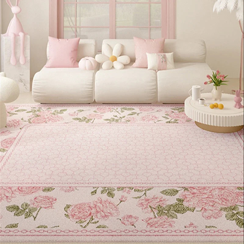 Pink Floral Plush Rug