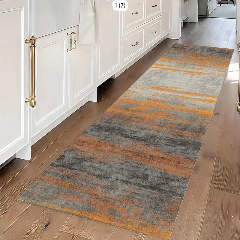 Abstract Blue & Beige Runner Rug