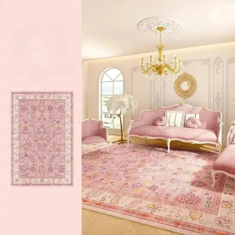 Pink Living Room Carpet Light Luxury High-end Persian Bedroom Bedside Rug Large Area Retro Velvet Floor Mat