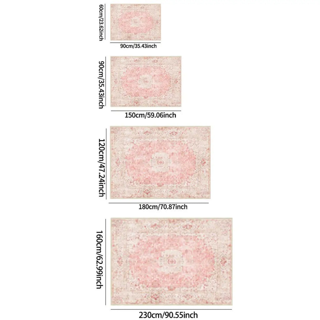 VIKAMA Pink and Vintage Persian Pattern Carpet, Light Luxury Atmosphere, Living Room Sofa Carpet, Bedroom Bedside Carpet