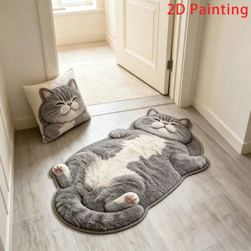 Cat-Shaped Plush Accent Rug