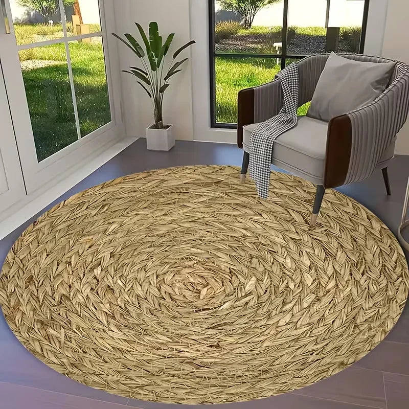 Natural Wood-Grain Round Rug