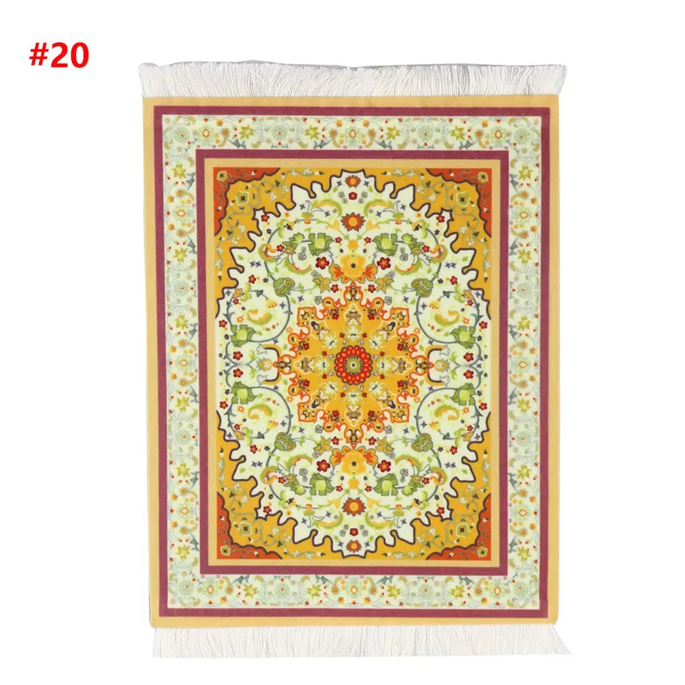Hot Persian Mini Woven Rug Mat Mousepad Carpet Pattern Cup Mouse Pad with Fring Retro Style Home Office Table Decor Craft