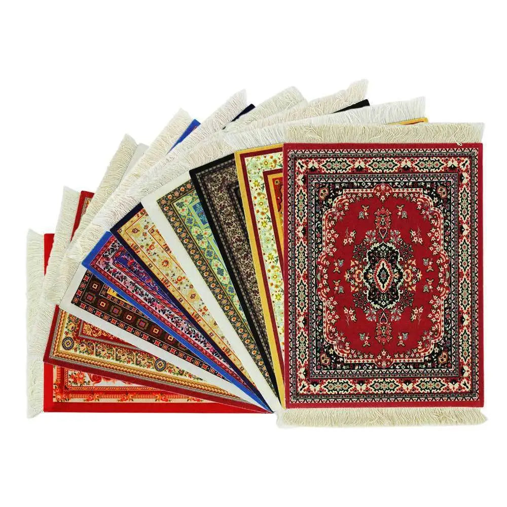 Hot Persian Mini Woven Rug Mat Mousepad Carpet Pattern Cup Mouse Pad with Fring Retro Style Home Office Table Decor Craft