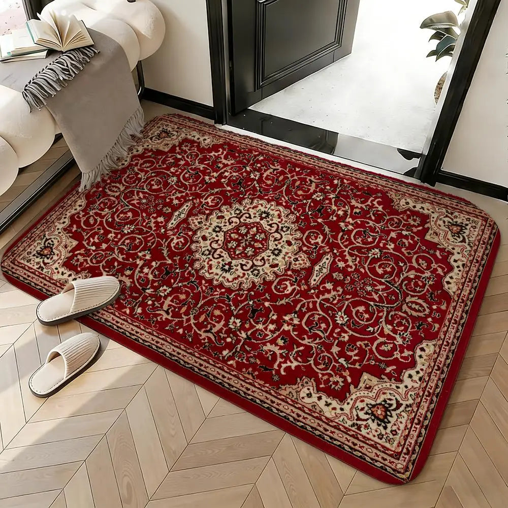 Soft Absorbent Non-Slip Rug Pattern Mysterious Red Persian Carpet Floor Mat Home Decor Doormat Bedroom Floor Mat Shower Carpet