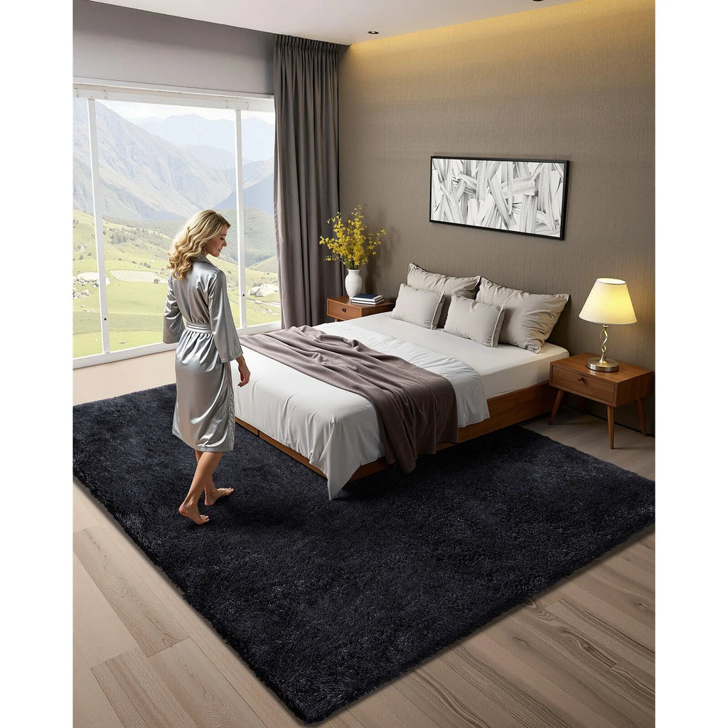Extra-Thick Black Shag Area Rug
