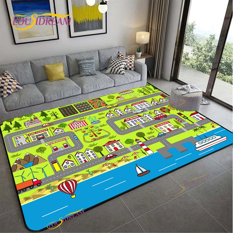 Road Traffic Rout Map Non-Slip Area Rug for Living Room,Bedroom,Playroom,Kitchen,Door Floor Mat Home Decor Rug Gift Alfombra