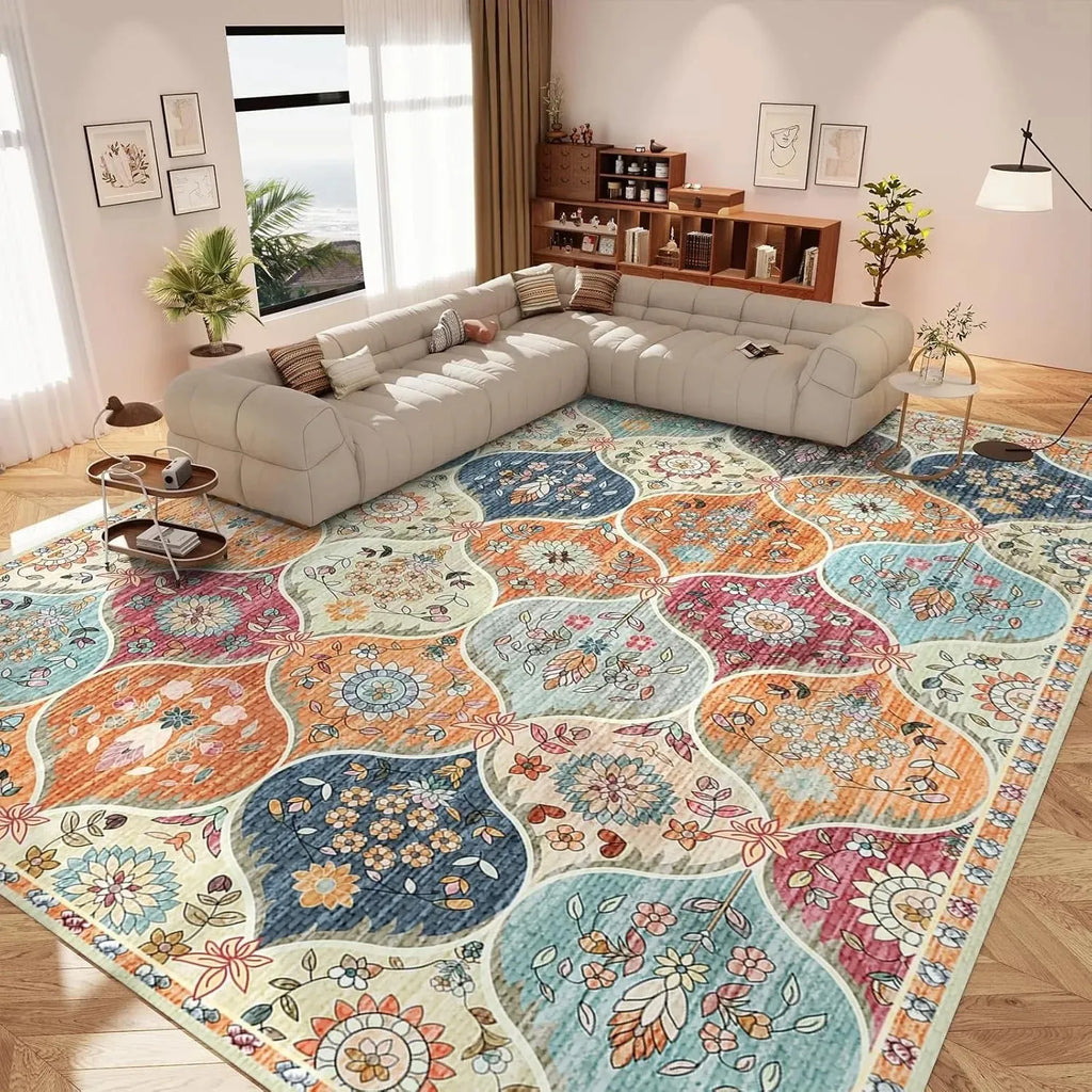 VIKAMA Vintage Persian Style Living Room Carpet Machine Washable Washable Floor Mat Light and Comfortable Bedroom Bedside Rugs