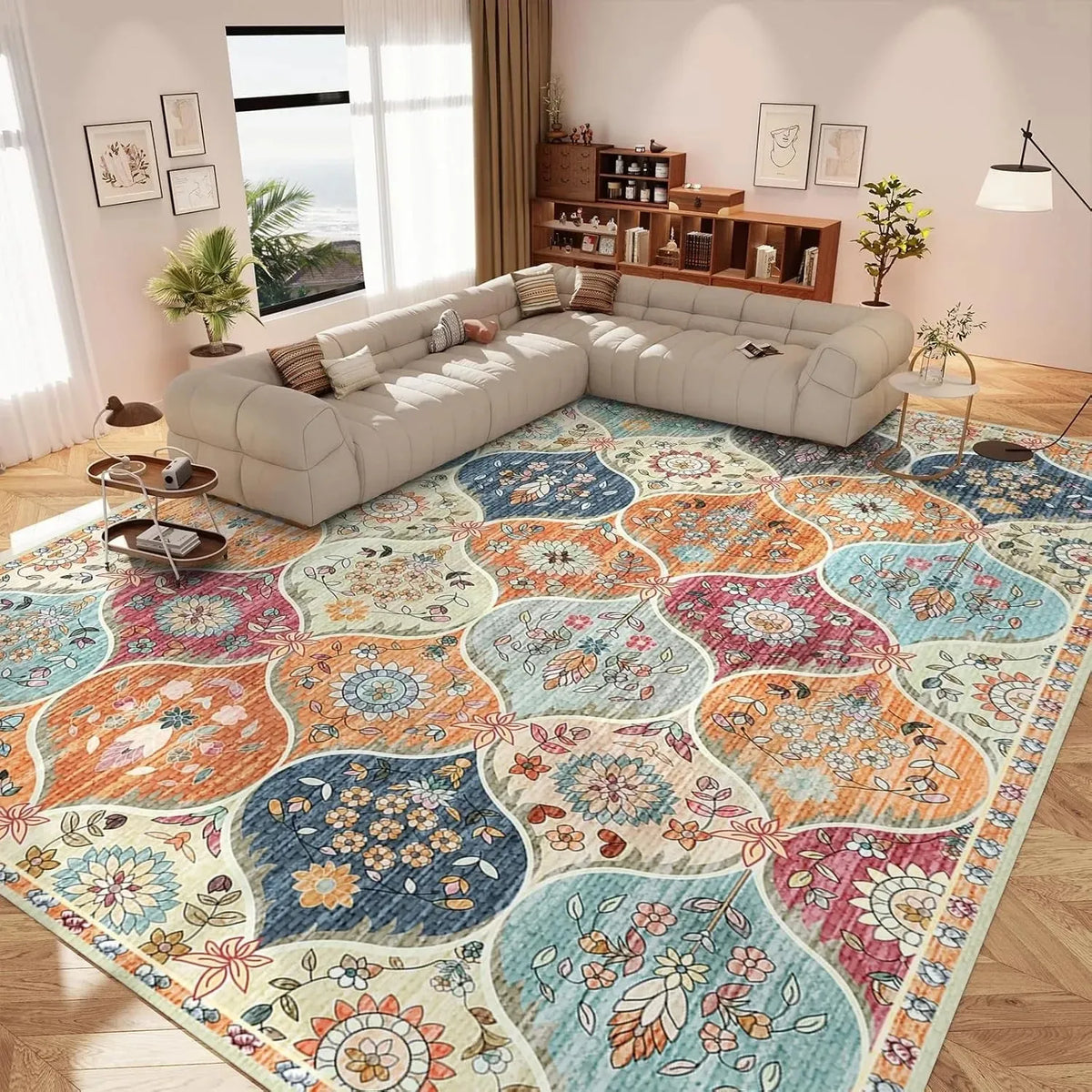 VIKAMA Vintage Persian Style Living Room Carpet Machine Washable Washable Floor Mat Light and Comfortable Bedroom Bedside Rugs