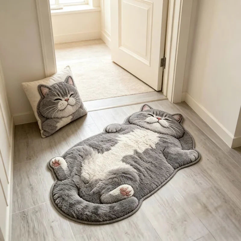 Cat-Shaped Plush Accent Rug