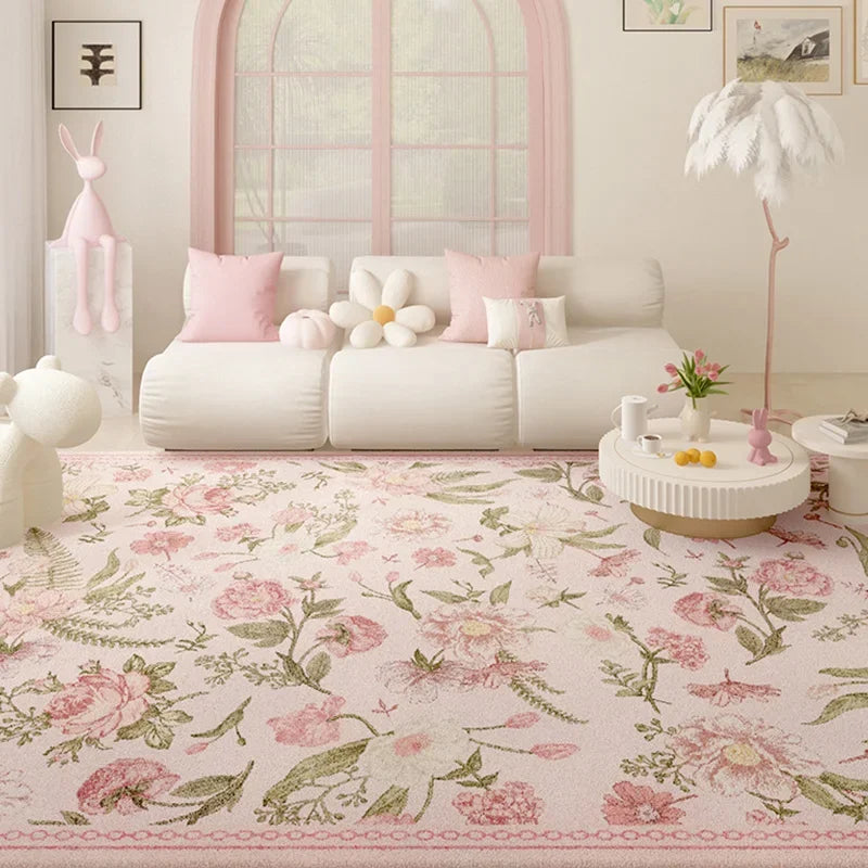 Pink Floral Plush Rug