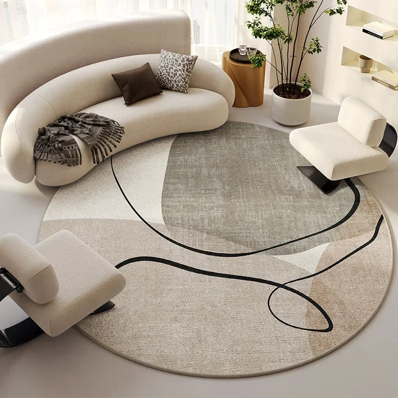 Round Beige Minimalist Rug