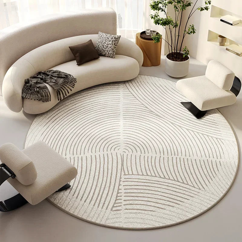 Round Beige Minimalist Rug