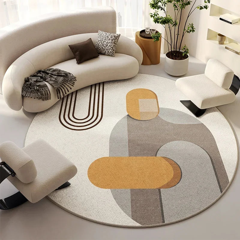 Round Beige Minimalist Rug