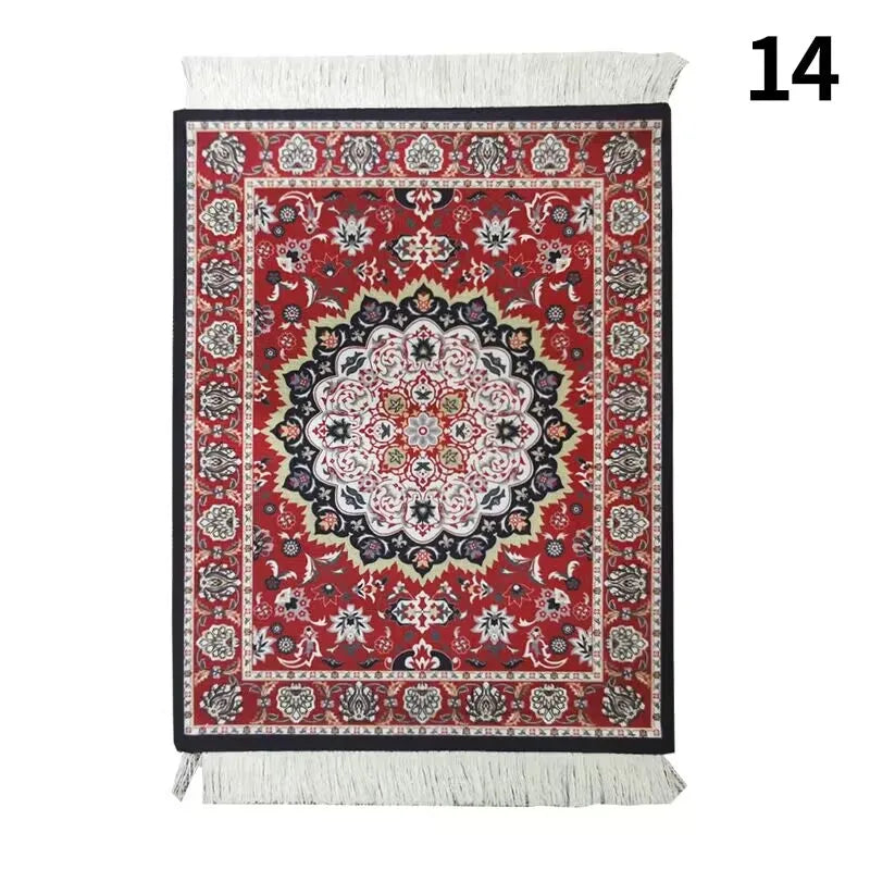 Hot Persian Mini Woven Rug Mat Mousepad Carpet Pattern Cup Mouse Pad with Fring Retro Style Home Office Table Decor Craft