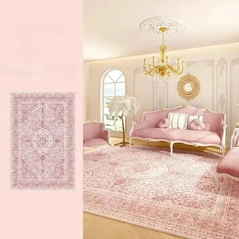 Pink Living Room Carpet Light Luxury High-end Persian Bedroom Bedside Rug Large Area Retro Velvet Floor Mat