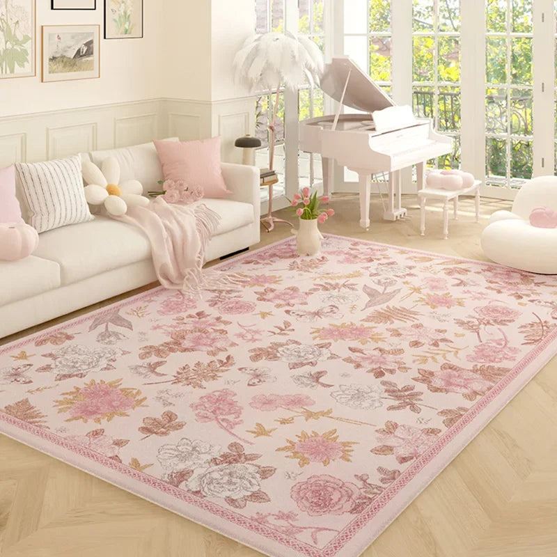 Pink Floral Plush Rug