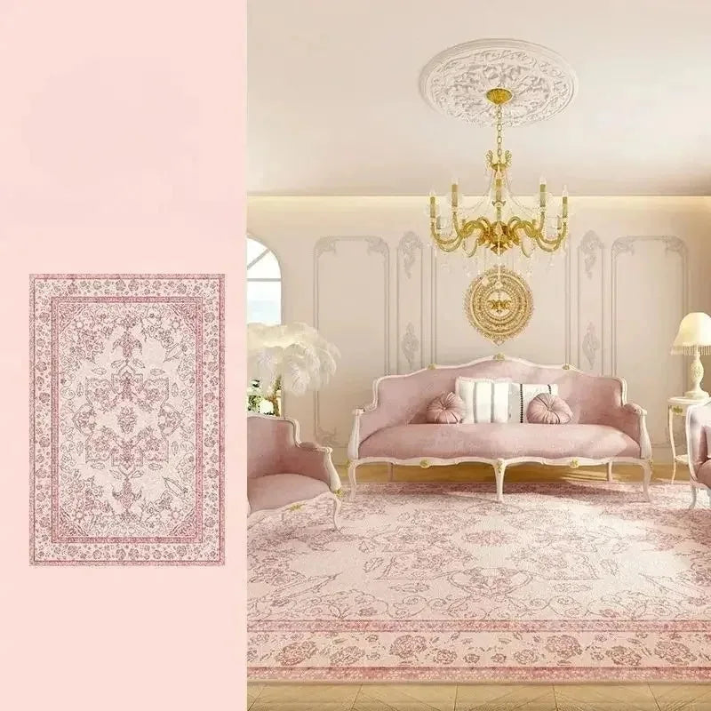 Pink Living Room Carpet Light Luxury High-end Persian Bedroom Bedside Rug Large Area Retro Velvet Floor Mat