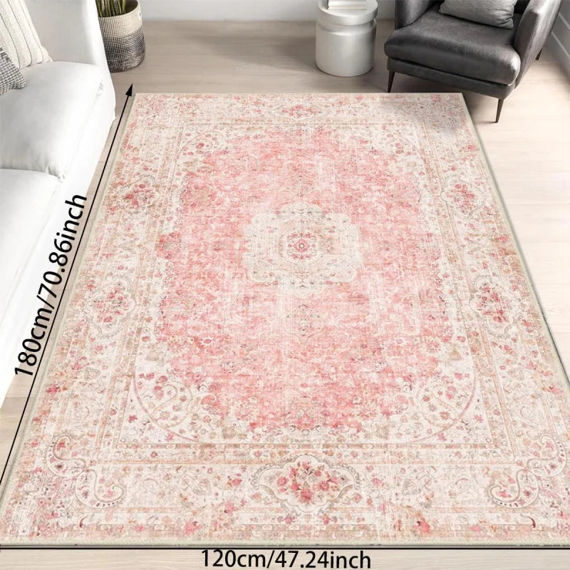 VIKAMA Pink and Vintage Persian Pattern Carpet, Light Luxury Atmosphere, Living Room Sofa Carpet, Bedroom Bedside Carpet