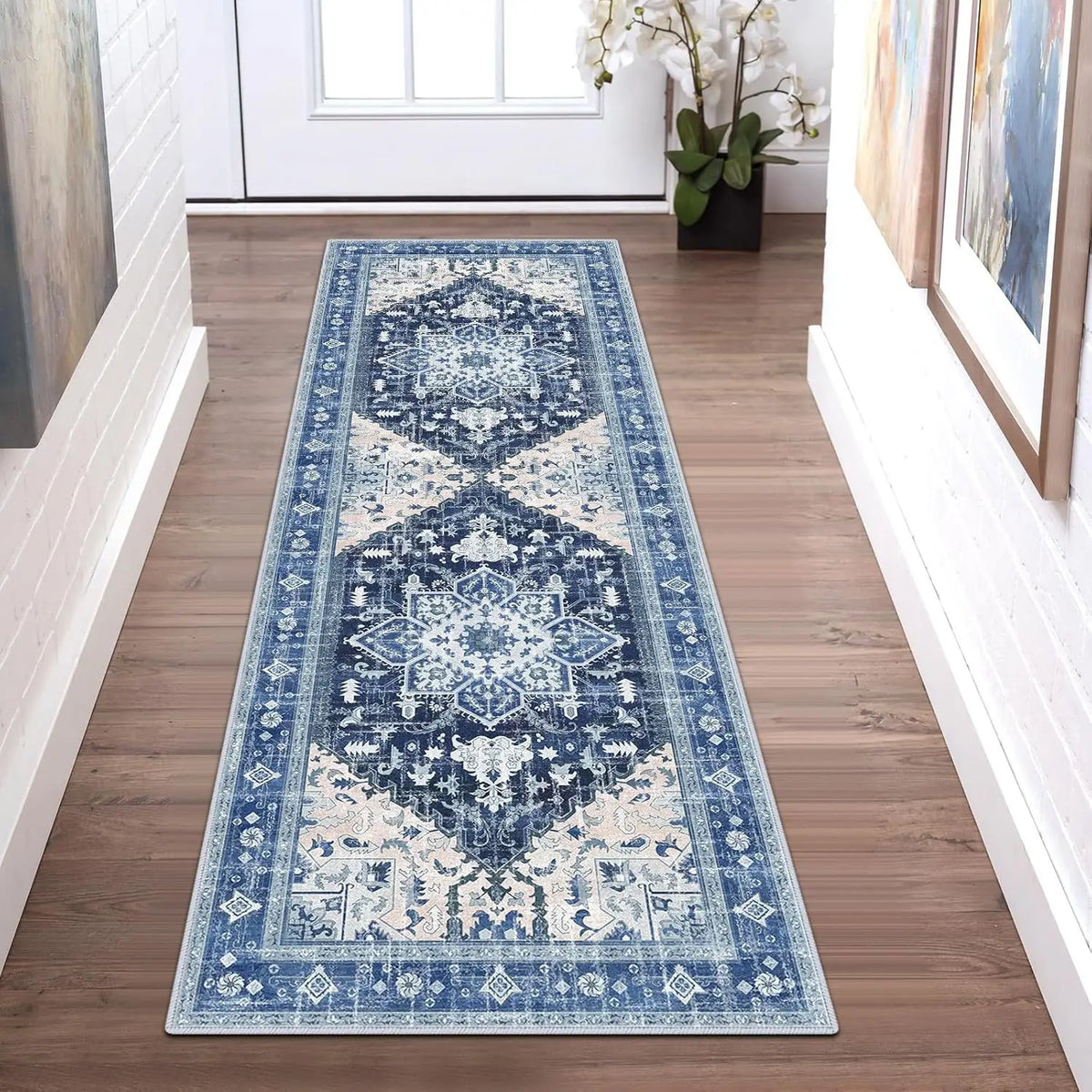 Persian Style Living Room Hall Carpet Long Hallway Corridor Rugs Non-slip Stairs Decor Runner Rug Kitchen Mat Size Customized