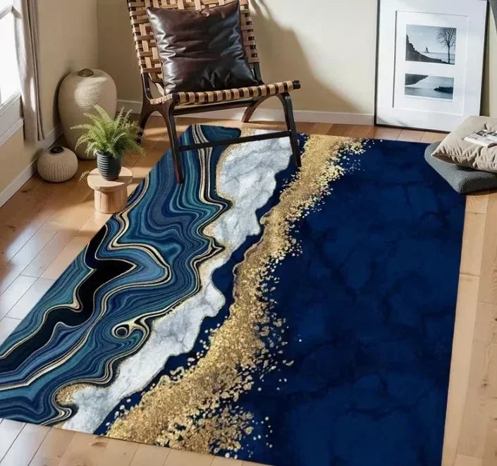Red Blue Persian Area Rug, Vintage Medallion Floral Print Floor Mat, Classic Living Room Carpet