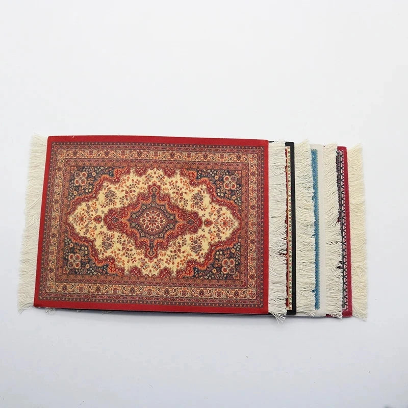Hot Persian Mini Woven Rug Mat Mousepad Carpet Pattern Cup Mouse Pad with Fring Retro Style Home Office Table Decor Craft