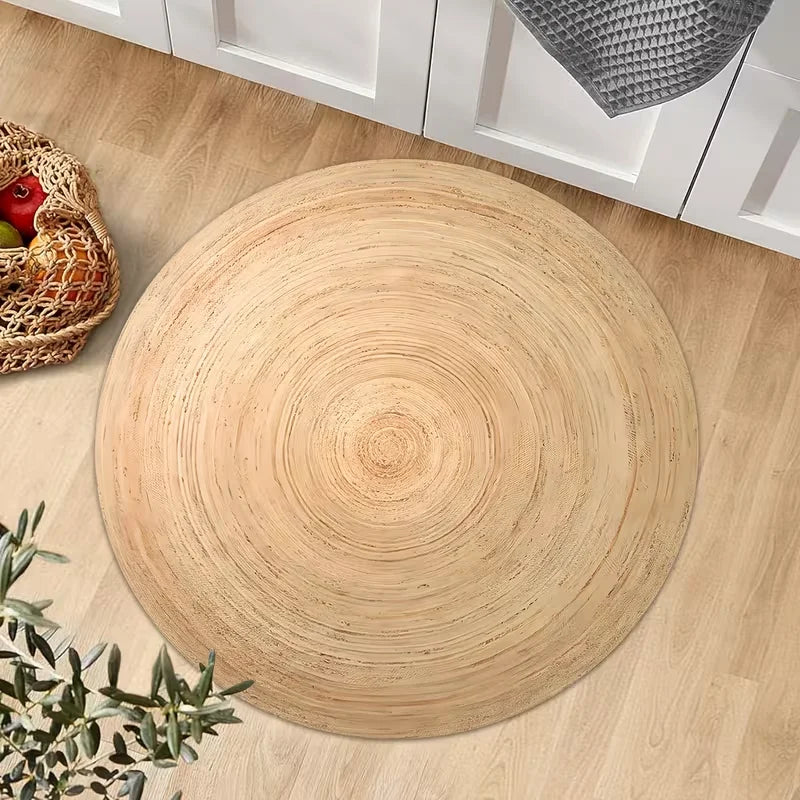 Natural Wood-Grain Round Rug