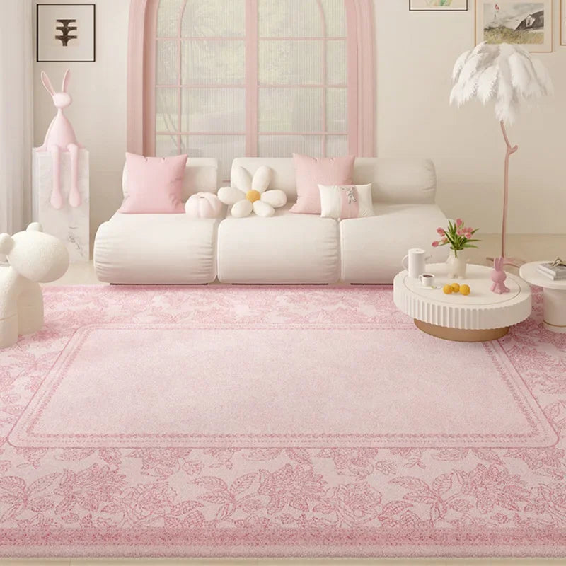 Pink Floral Plush Rug