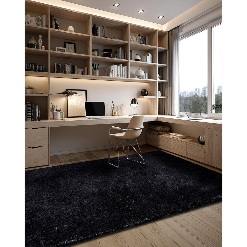 Extra-Thick Black Shag Area Rug